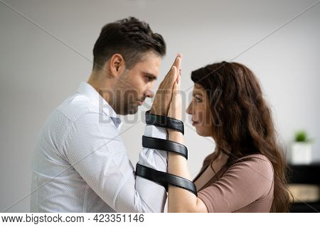 Codependent Relationship Couple. Woman And Man Codependency