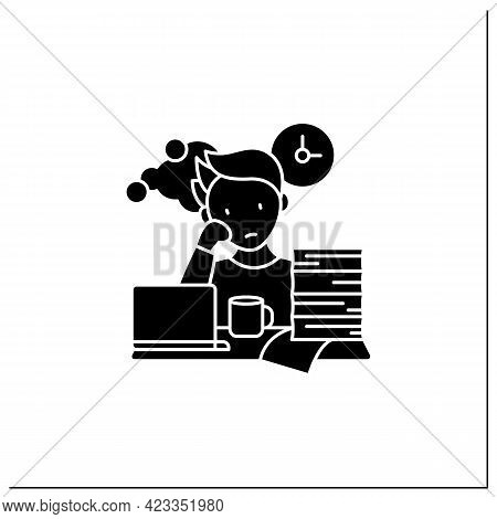 Work Procrastinating Glyph Icon.unnecessarily Postpone Dealing Work-related Tasks. Tired Person.over