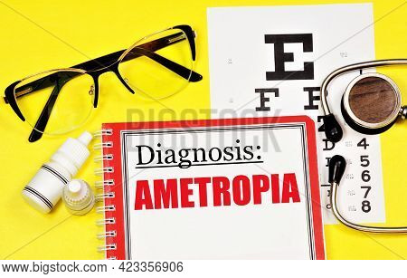 Ametropia. Text Of The Diagnosis In Ophthalmology. Treatment With Procedures And Medications.