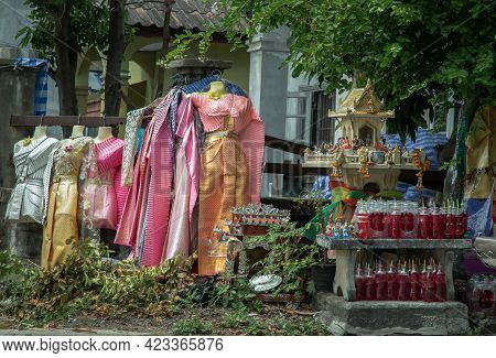 A Spirit House Or Joss House Built For Guardian Spirit To Reside With Traditional Thai Costumes And 