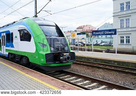 Przemysl, Poland, Oct 3, 2018: Passenger Train Of Pkp Intercity At The Main Railway Station Of Przem