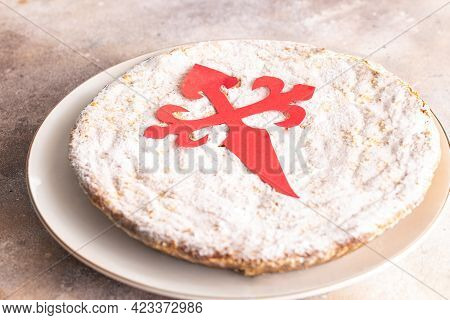 Tarta De Santiago (st. James Cake) Famous Spanish Almond Cake Typically Made In Galicia.