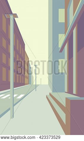 Empty Cityscape Perspective Street Of Large City With Buildings. Skyscrapers Metropolis, Architectur