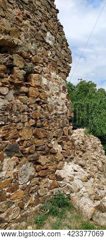 Ruins Of An Old Fortress In Vrdnik, Sremska Mitrovica, Vojvodina, Serbia. Ancient Stone Walls With M