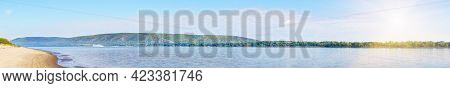Panorama Of The Big Volga River In Front Of The Zhiguli Mountains