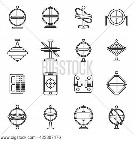 Gyroscope Instrument Icons Set. Outline Set Of Gyroscope Instrument Vector Icons For Web Design Isol