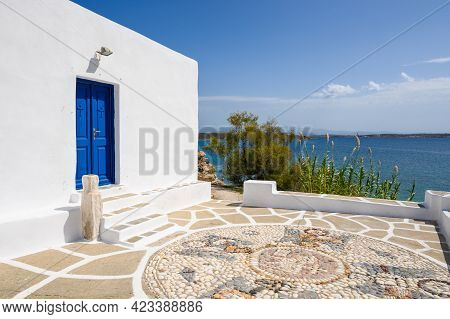 The Church Of Agios Ioannis Detis Overlooking Sea Bay On Paros. Cyclades Islands, Greece
