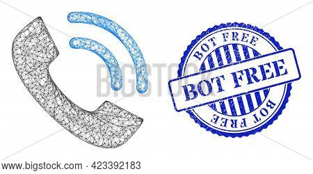 Vector Net Mesh Phone Ring Frame, And Bot Free Blue Rosette Dirty Stamp Seal. Hatched Frame Net Symb