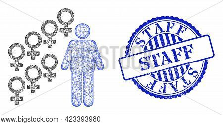Vector Net Mesh Harem Symbol Model, And Staff Blue Rosette Grunge Stamp Seal. Linear Frame Net Image