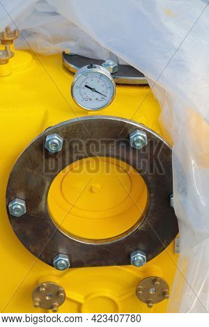 Close-up Of A Monometer On An Air Compressor.