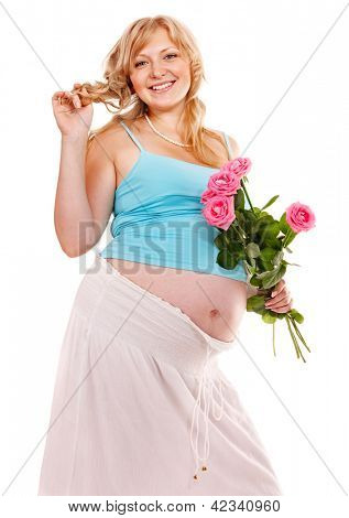 Donna incinta con fiore. Isolato.