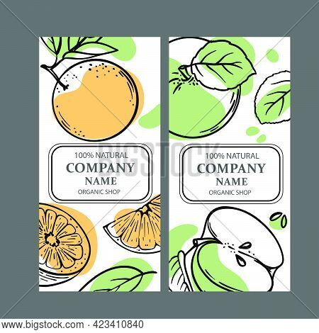 Orange Apple Labels Design Of Stickers For Shop Of Tropical Organic Natural Fresh Juicy Fruits And D