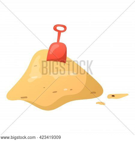 Vector Illustration Of A Pile Of Golden Sand On The Beach. Isolated Picture Of A Sandbox With An Ins