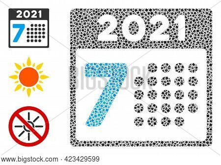 Mosaic 2021 Year 7th Day Icon Composed Of Humpy Spots In Random Sizes, Positions And Proportions. Ve