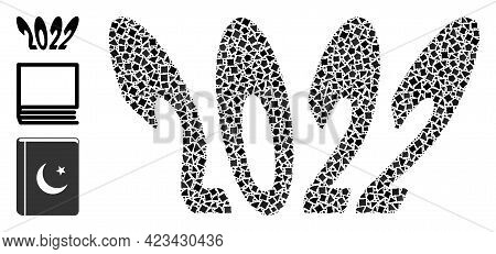 Mosaic 2022 Perspective Text Icon United From Ragged Spots In Different Sizes, Positions And Proport