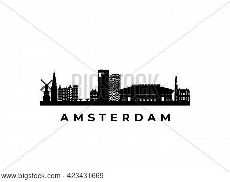Vector Amsterdam Skyline. Travel Amsterdam Famous Landmarks. Business And Tourism Concept For Presen