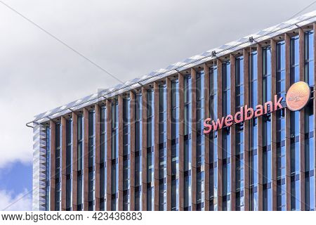 Swedbank Logo On Swedbank Head Office Building On 30 May 2021 In Vilnius, Lithuania. Swedbank Ab Is 