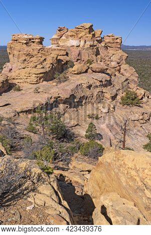 Sandstone Rock Formation Over The Lava Fields In El Malpais National Monument In New Mexico