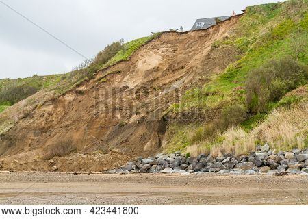 May 2021 Aftermath Of Huge Cliff Landslip At Nefyn, Llyn Peninsula, Wales.