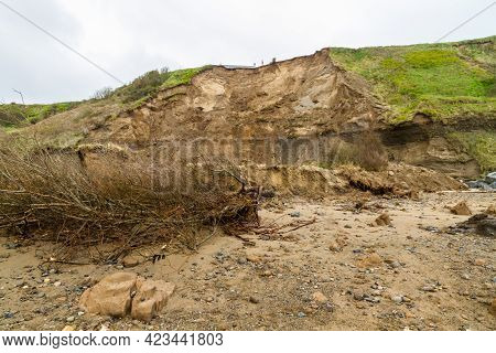 May 2021 Aftermath Of Huge Cliff Landslip At Nefyn, Llyn Peninsula, Wales.