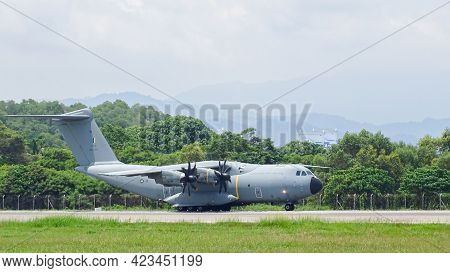 Kota Kinabalu,sabah-july 2,2019:royal Malaysian Air Force Airbus A400m-180 M54-04 Taxiing On The Run