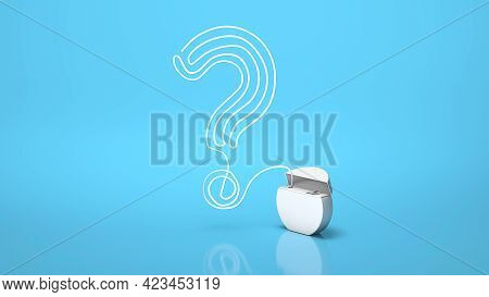 Dental Floss. How To Properly Brush Your Teeth With A Floss. A Question Mark Made From Dental Floss 