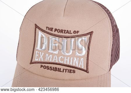 Toulouse , Occitanie France - 06 06 2021 : Deus Ex Machina Customs Cap In The Store With Logo Brand 