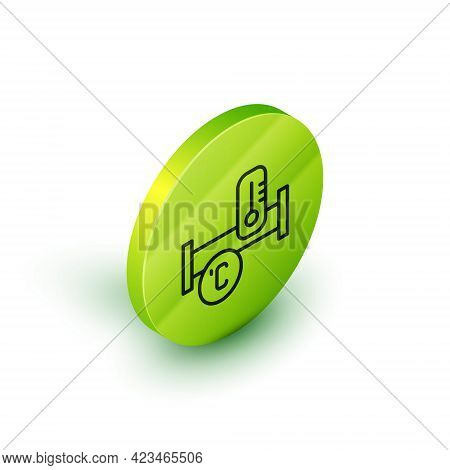 Isometric Line Industry Metallic Pipe And Temperature Icon Isolated On White Background. Plumbing Pi