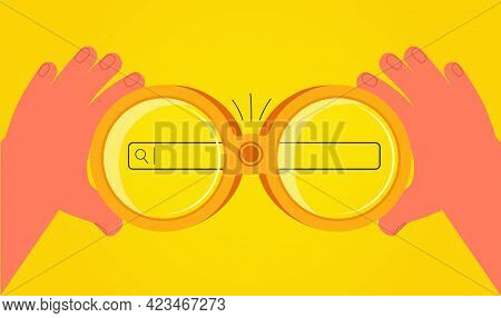 Search, Job Vacancy Concept. Binoculars In Hand, Looking Into The Distance, Targeting Search Engines