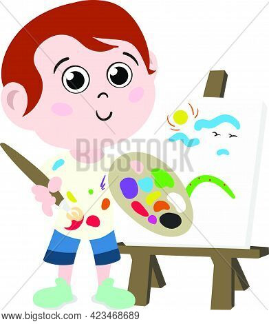 A Cute And Adorable Child Character In Cartoon Style. Kindergarten Preschool Kid Dressed As Professi