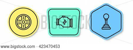 Set Line Alloy Wheel, Check Engine And Gear Shifter. Colored Shapes. Vector