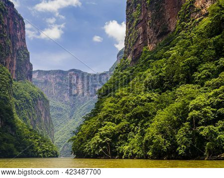Impressive View Of Sumidero Canyon And Its Lush Forest From Grijalva River, Chiapas, Mexico
