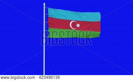 Azerbaijan Flag Waving On Wind On Blue Screen Or Chroma Key Background. 3d Rendering