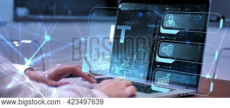 It Consultant Presenting Tag Cloud About Information Technology