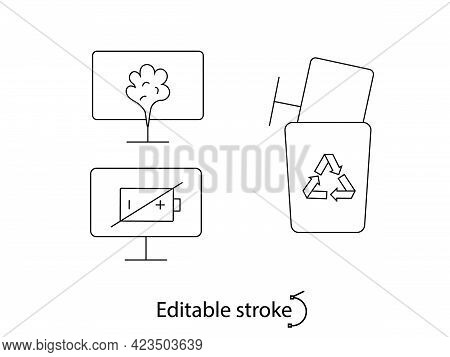 Monitor Problems Outline Icons Set. Computer Repairs. Computer Trash. Customizable Linear Contour Sy