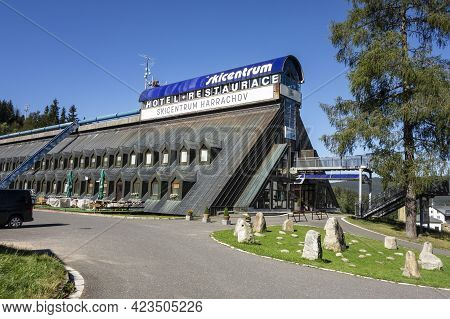 Harrachov, Czech Republic - August 21, 2020: The Building Of Ski Centrum In Harrachov Which Provides