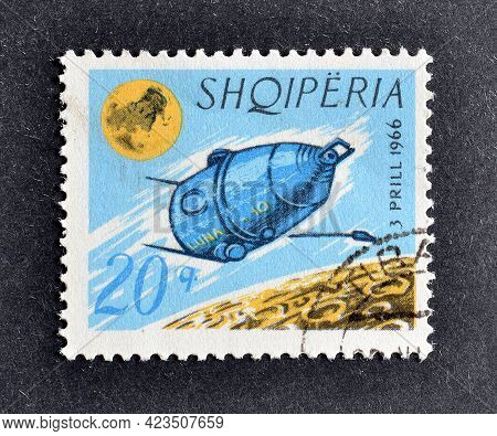 Albania - Circa 1966 : Cancelled Postage Stamp Printed By Albania, That Shows ‭launching Of The 1st 