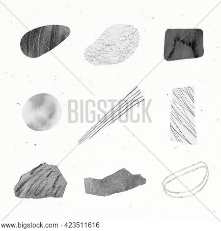 Scribble strokes and gray stone textures design element collection