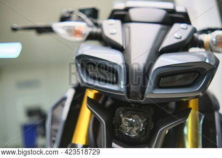 Lima, Peru - June 12, 2021: Motorcycles In The Showroom Yamaha Shop. New Motorbikes And Accessories 