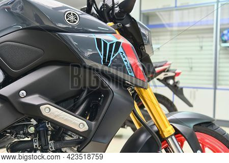 Lima, Peru - June 12, 2021: Motorcycles In The Showroom Yamaha Shop. New Motorbikes And Accessories 