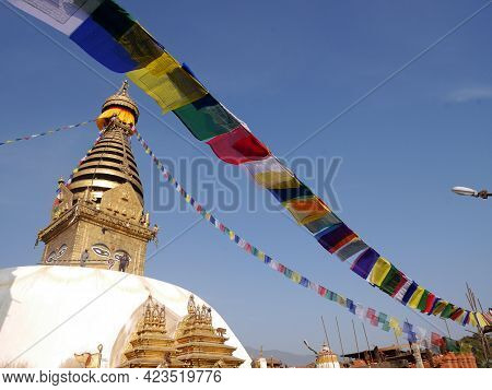 Swayambhunath Pagoda Or Swayambu Chedi Or Swoyambhu Stupa Or Monkey Temple And Eyes Of Lord Buddha F