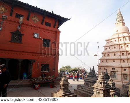 Stupa Chedi At Swayambhunath Pagoda Or Swayambu Or Swoyambhu Or Monkey Temple For Nepali People And
