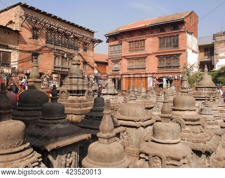 Small Stone Stupa Chedi At Swayambhunath Pagoda Or Swayambu Or Swoyambhu Or Monkey Temple For Nepali