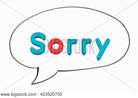 Alphabet Letter With Word Sorry In Black Line Hand Drawing As Bubble Speech On White Board Backgroun