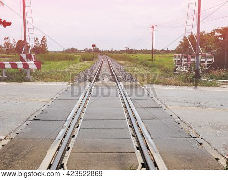 An Old Railroad, The Route Of Travel When The Sun Goes Down And Sees Nature And The Sky.