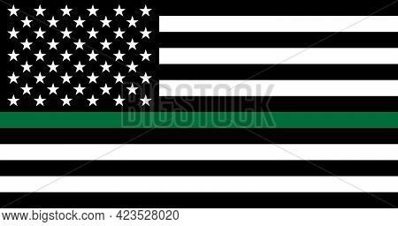 American Thin Green Line Flag. Support Of Of Border Patrol, Park Rangers, Conservation Personnel, Ga