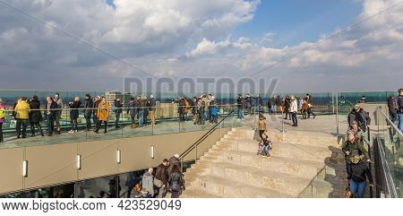 Groningen, Netherlands - March 07, 2020: Panorama Of The Viewing Platform On The Roof Of The Forum I