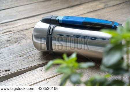 Kharkiv, Ukraine - 21 April, 2021: Illustrative Editorial Of Zojirushi Thermos. Stainless Steel Vacu