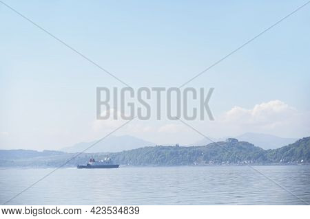 Single Boat Mindfulness Empty Background With Ocean And Blank Sky