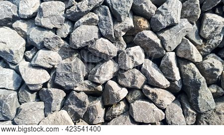 Gravel Road Texture. Small Grey Pebble Patternt. Stone Ground Background.